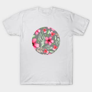 Pink Florals | Watercolor | Pattern | Grey T-Shirt